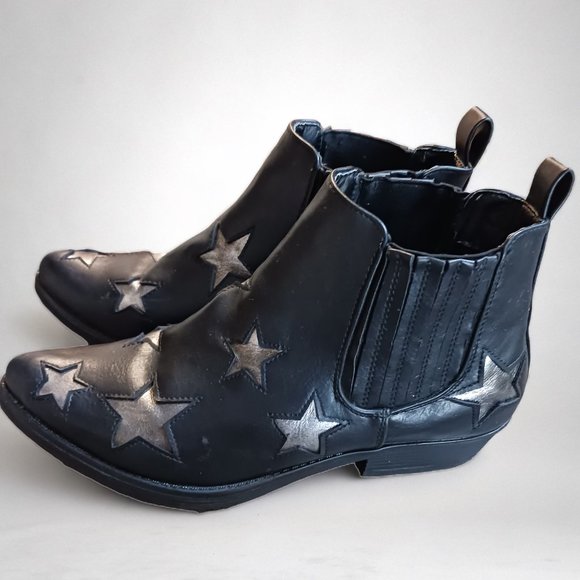 Seven7 Black Faux Leather Rockstar Silver Star Booties Ankle Boots  Size 9 - Picture 5 of 10